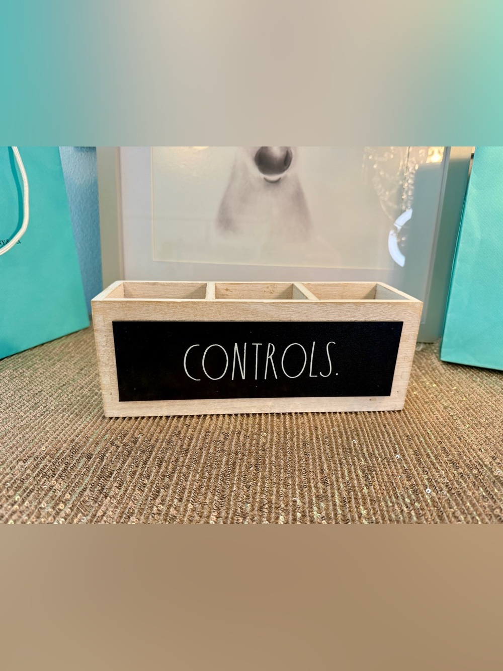 🌸H46 - Rae Dunn - Wooden Controls Desk Organizer - Black and Natural📺🛍️